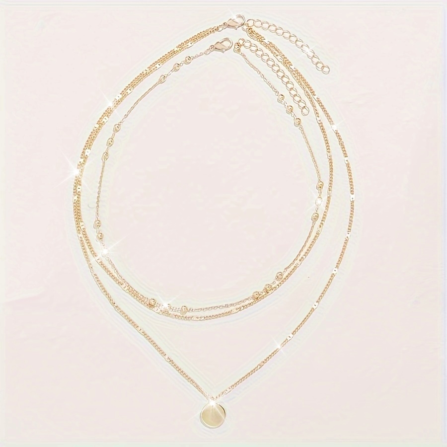Fashionable Round Pendant Three Layer Necklace Set